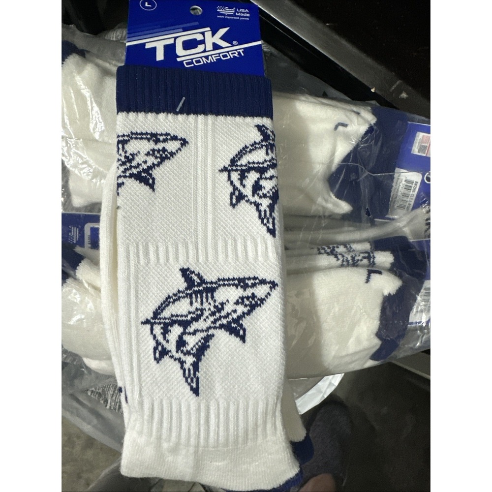 TCK Nova Southeastern University Sharks NCU One Pair USA Made Socks NWT L - Picture 2 of 4